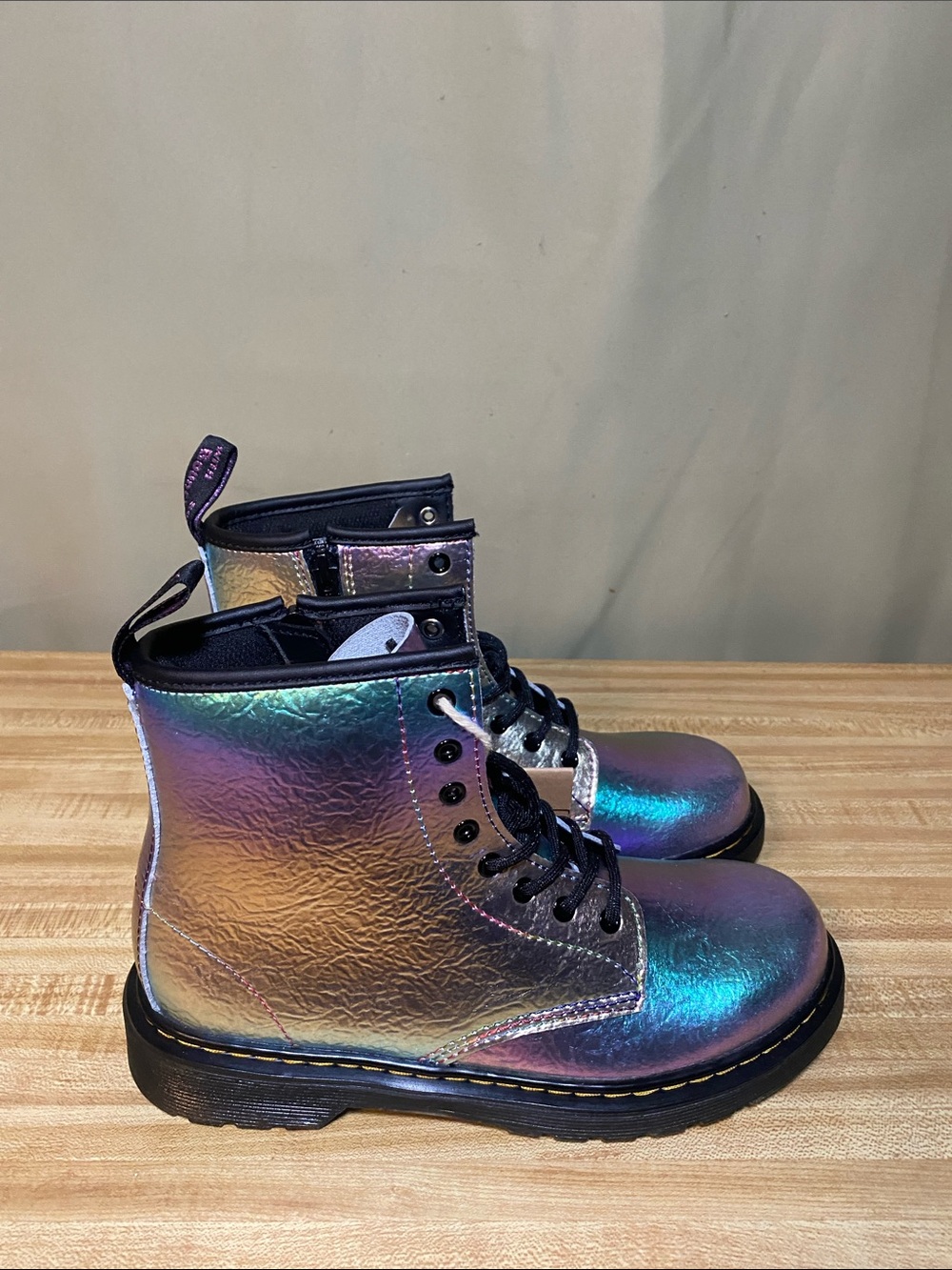 Dr. Martens 1460 Junior Rainbow Crinkle Boots 8-Eye Iridescent  Metallic L5/ M4